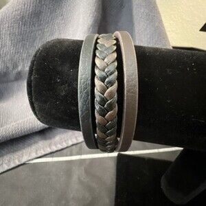 Men’s leather braided bracelet brown and black